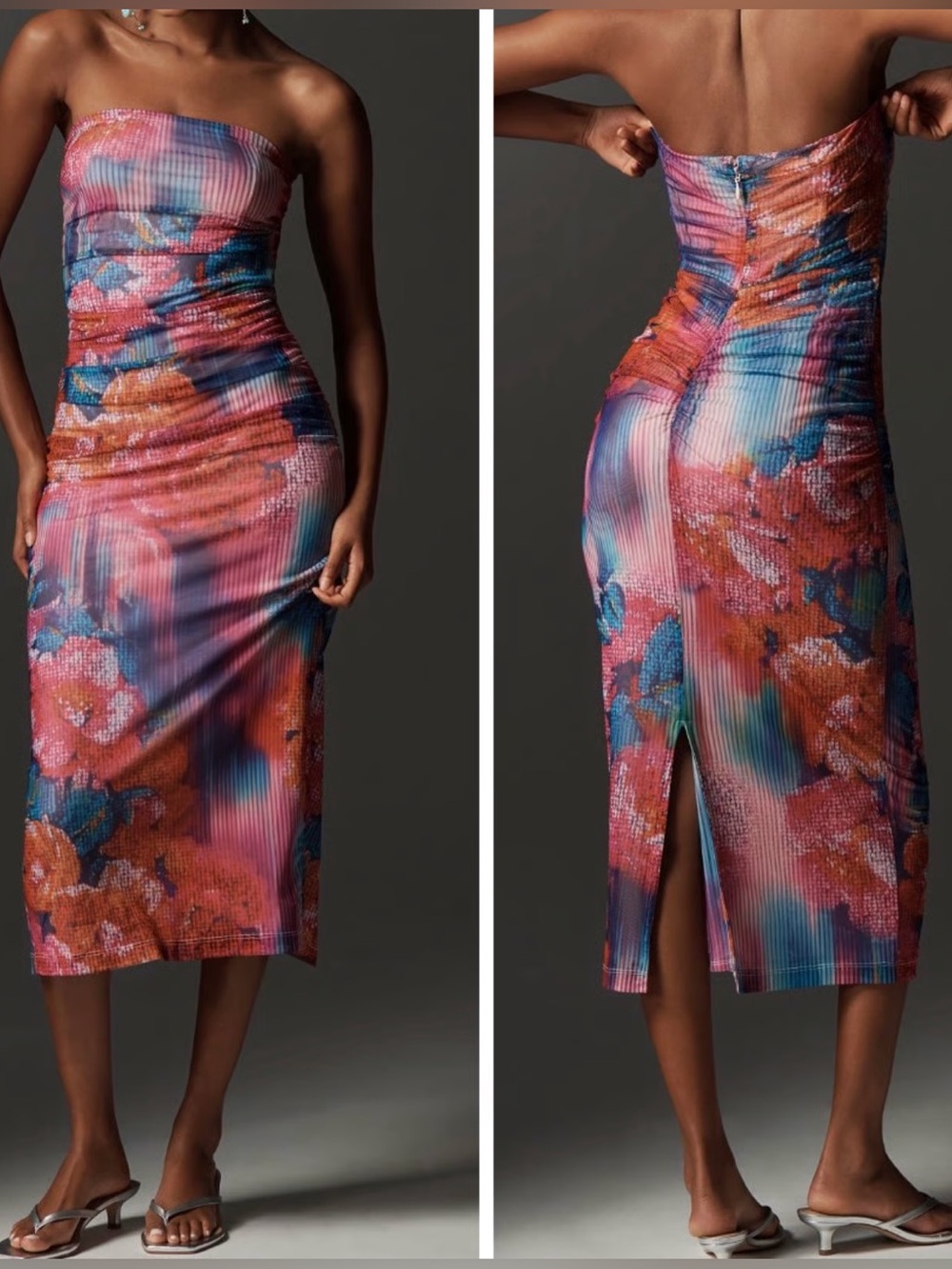 NWT Anthropologie The Soleil Slim Strapless Ruched Mesh Midi Dress Size Medium